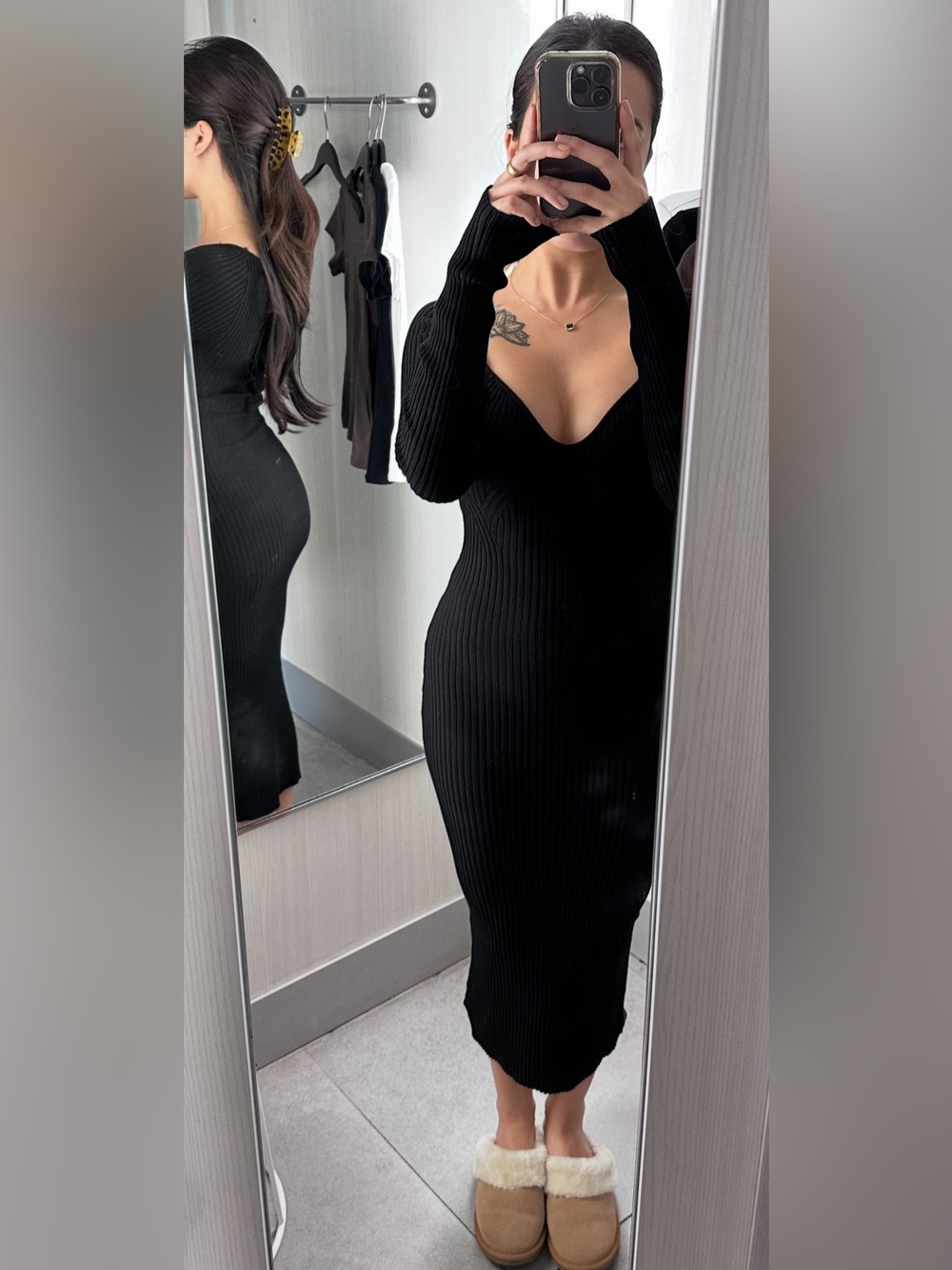 H&M sweater midi dress sweetheart neckline
